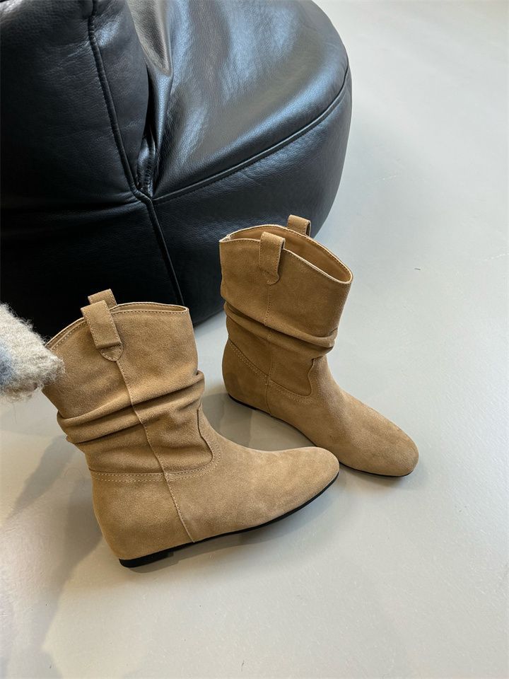 French Style Retro Frosted High Sleeve Western Cowboy Round Head Boot