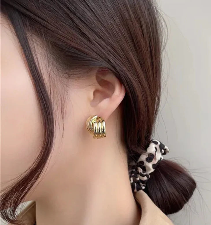 Elegant Exquisite Retro Two Tone  Gold Wind Leaf Sterling Stud Drop Earrings