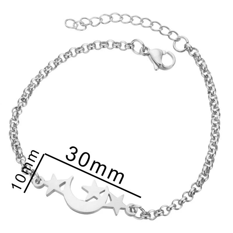 Gold Titanium S Steel / Rose Gold Moon Star Elephant Adjustable Charm Chain Cuff Bracelet