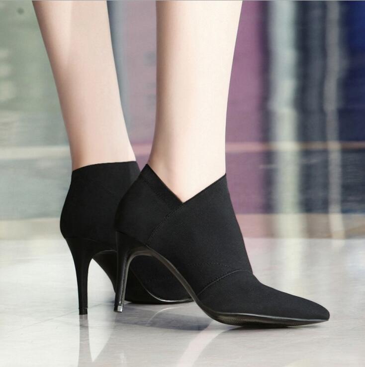 English Elegant Retro Slip-On Retro Ankle Stiletto Thin High Heel Pointed Toe Short Boot
