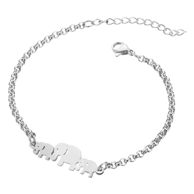Gold Titanium S Steel / Rose Gold Moon Star Elephant Adjustable Charm Chain Cuff Bracelet