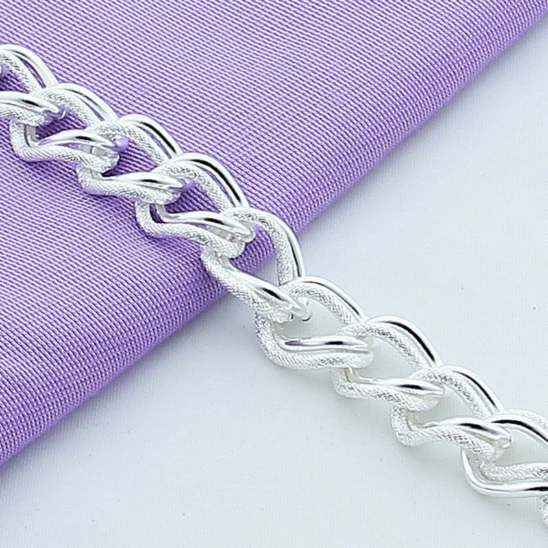 925 Sterling Silver Smooth Matte Double Twist Chain Charm Bracelet