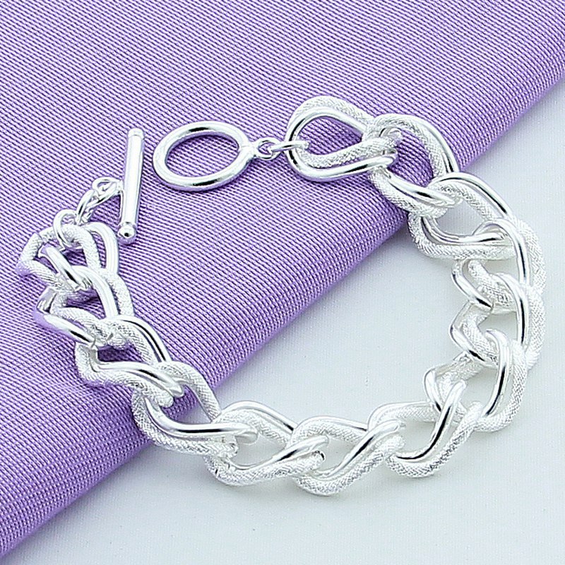 925 Sterling Silver Smooth Matte Double Twist Chain Charm Bracelet