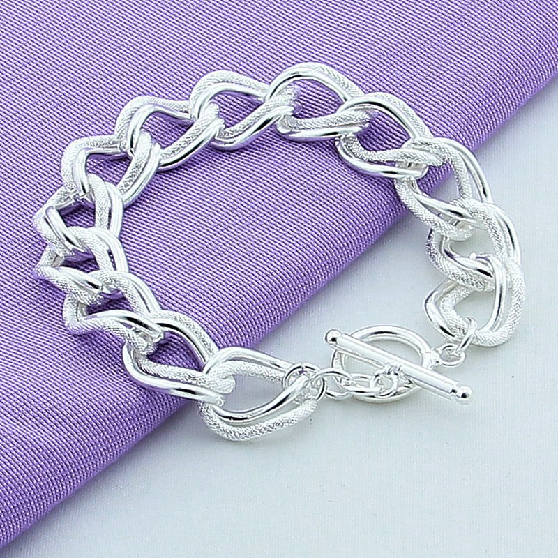 925 Sterling Silver Smooth Matte Double Twist Chain Charm Bracelet
