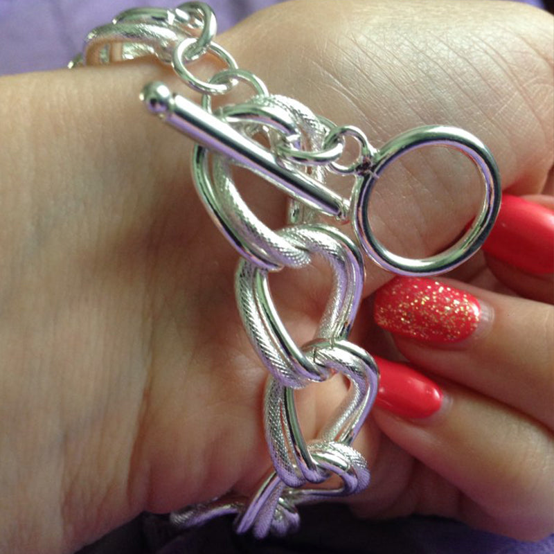 925 Sterling Silver Smooth Matte Double Twist Chain Charm Bracelet