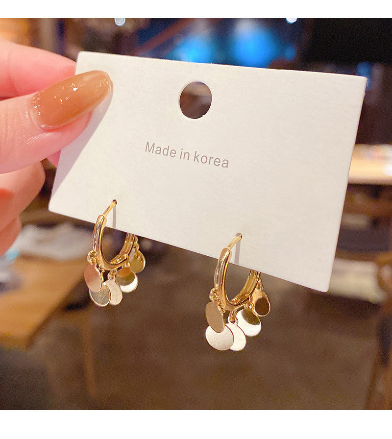 Handmade Exquisite Mini Wafer Swing Drop Round Copper Plating Lobe Earrings Pair