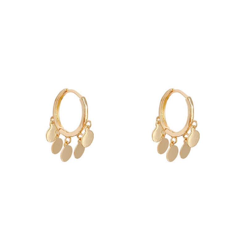 Handmade Exquisite Mini Wafer Swing Drop Round Copper Plating Lobe Earrings Pair