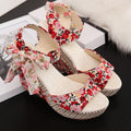 Floral Bohemian Wedge Platform High Heel Fish Mouth Sandals