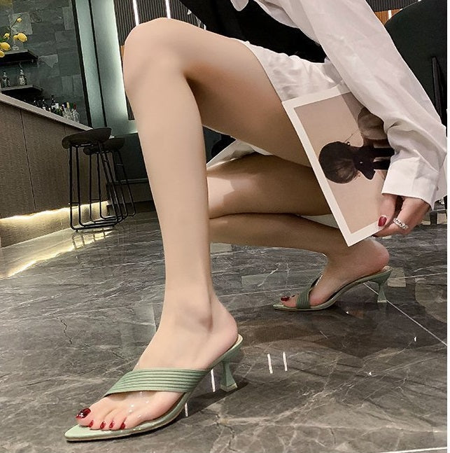 NYC US Style Pointed Stiletto Transparent Cross-strap Thin Heel Sandals Slippers