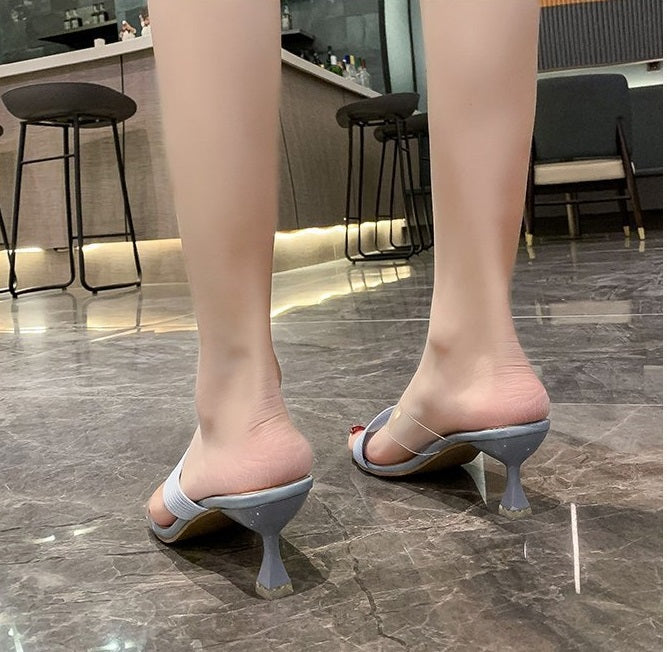 NYC US Style Pointed Stiletto Transparent Cross-strap Thin Heel Sandals Slippers