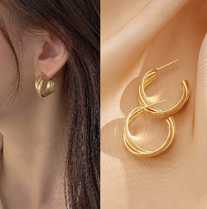 Elegant Exquisite Retro Two Tone  Gold Wind Leaf Sterling Stud Drop Earrings