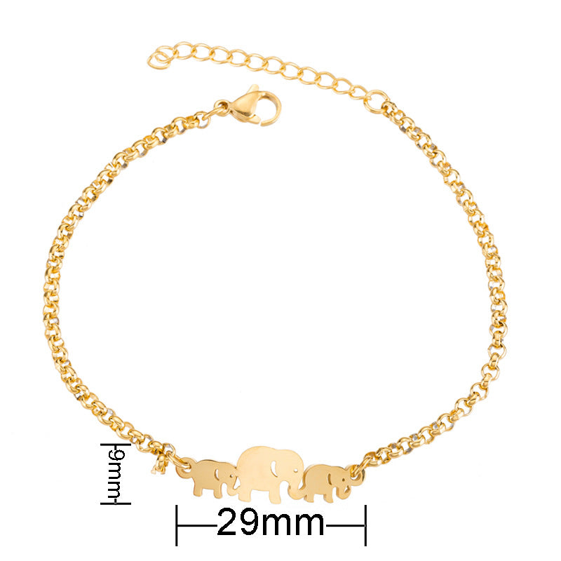 Gold Titanium S Steel / Rose Gold Moon Star Elephant Adjustable Charm Chain Cuff Bracelet