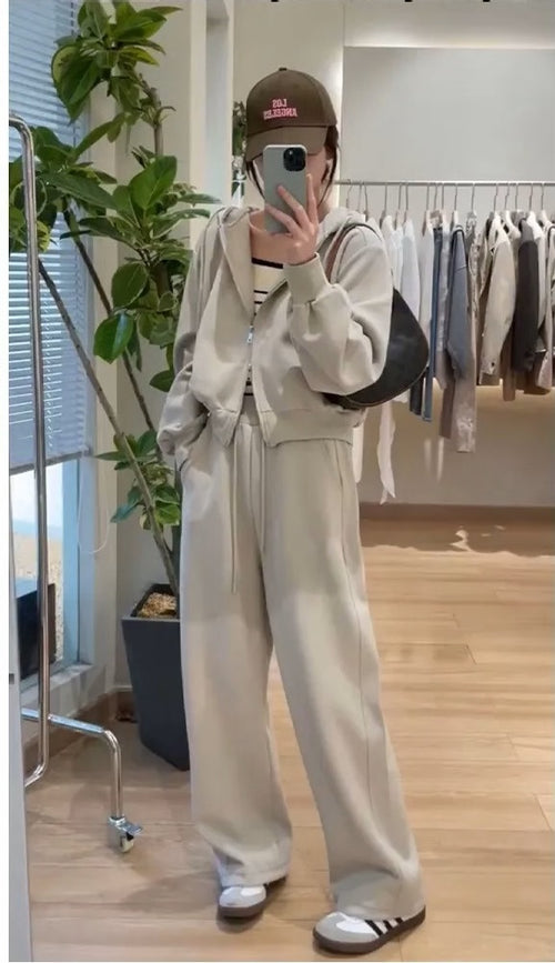 Casual Sportswear Set Women's Versatile Slimming Hoodie Wide Leg Pants Two Piece Set