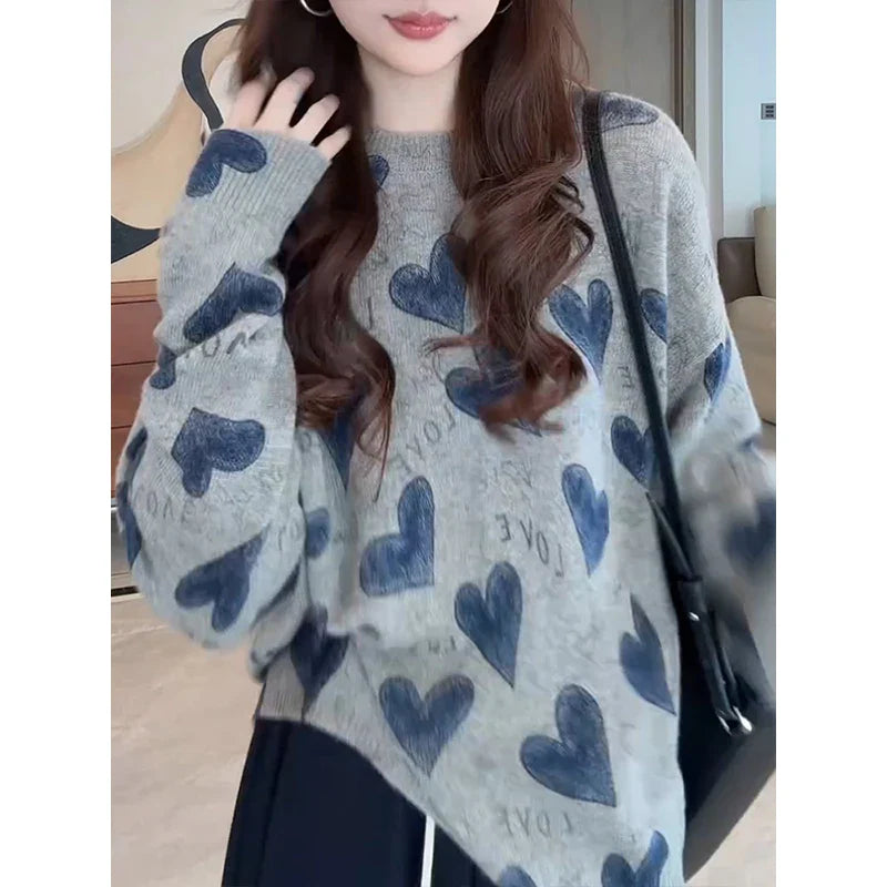 Korean Long Sleeve Knitted Sweater Women's Heart
