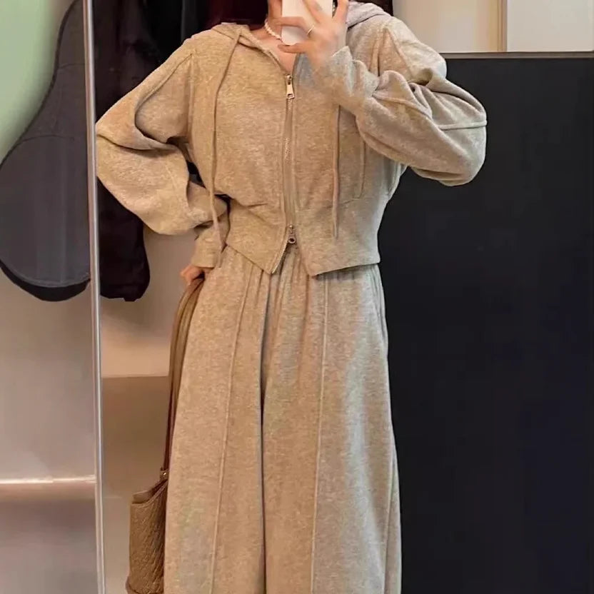 Korean Style Women's Hoodie Sweatshirt Sportswear Loose Slimming Casual Two-Piece Set