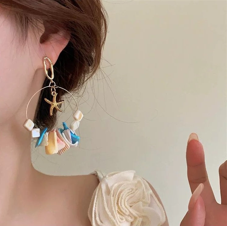 Sea Shells Geometric Handmade String Earrings