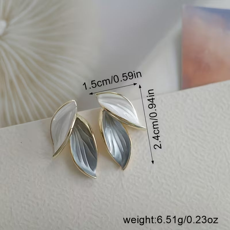 Elegant Exquisite Retro Two Tone  Gold Wind Leaf Sterling Stud Drop Earrings