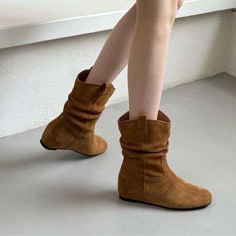 French Style Retro Frosted High Sleeve Western Cowboy Round Head Boot