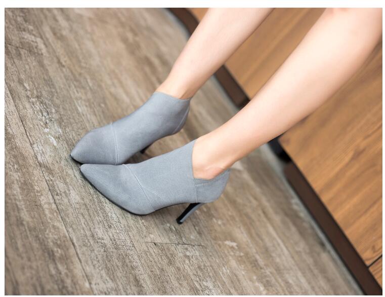 English Elegant Retro Slip-On Retro Ankle Stiletto Thin High Heel Pointed Toe Short Boot