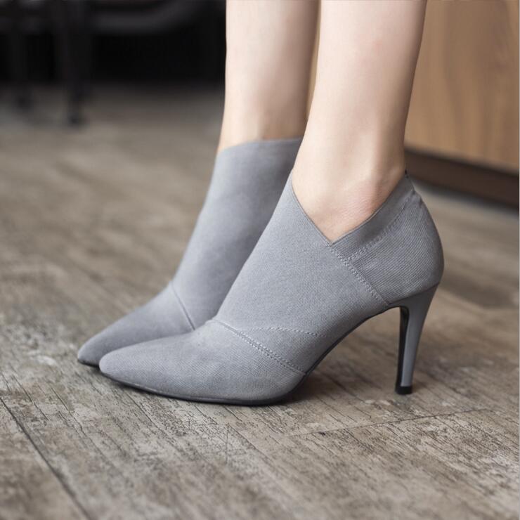 English Elegant Retro Slip-On Retro Ankle Stiletto Thin High Heel Pointed Toe Short Boot