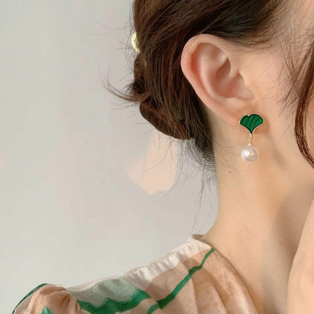 Elegant Ginkgo Leaf Imitation Pearl Stud Drop Earrings Sterling Silver Needle