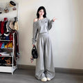 Off Shoulder Sweatshirt Loose Slimming Casual Tracksuit 2 Piece Matching Set