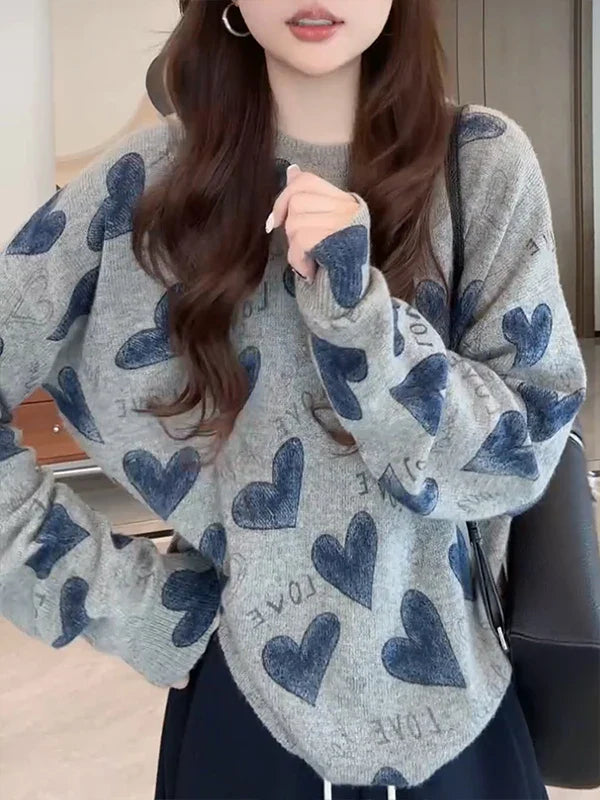 Korean Long Sleeve Knitted Sweater Women's Heart