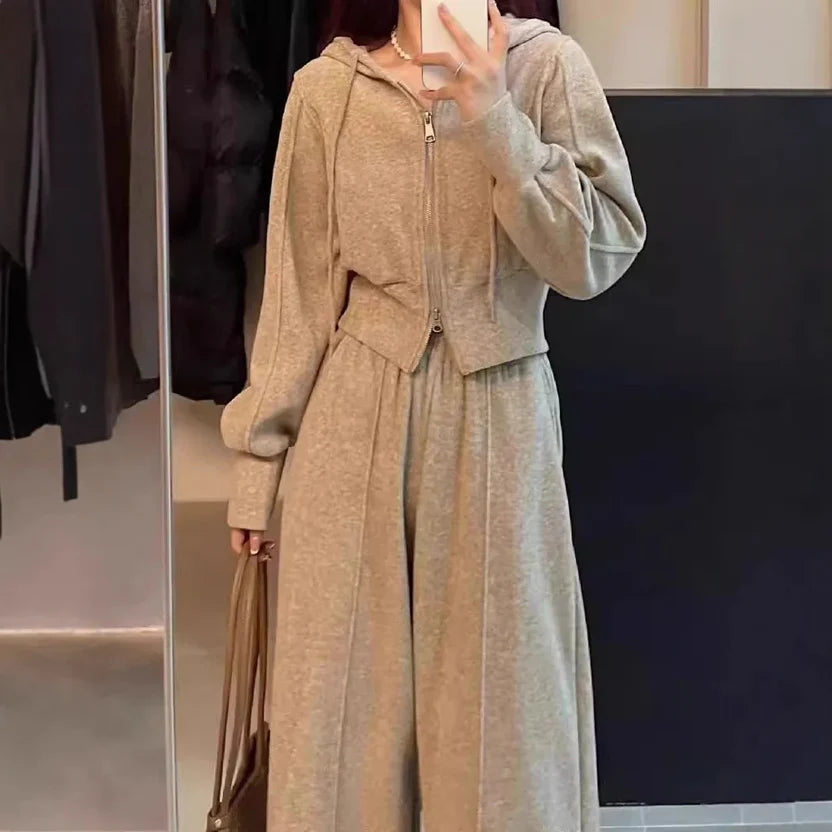 Korean Style Women's Hoodie Sweatshirt Sportswear Loose Slimming Casual Two-Piece Set