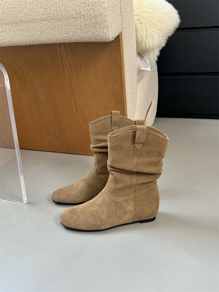 French Style Retro Frosted High Sleeve Western Cowboy Round Head Boot