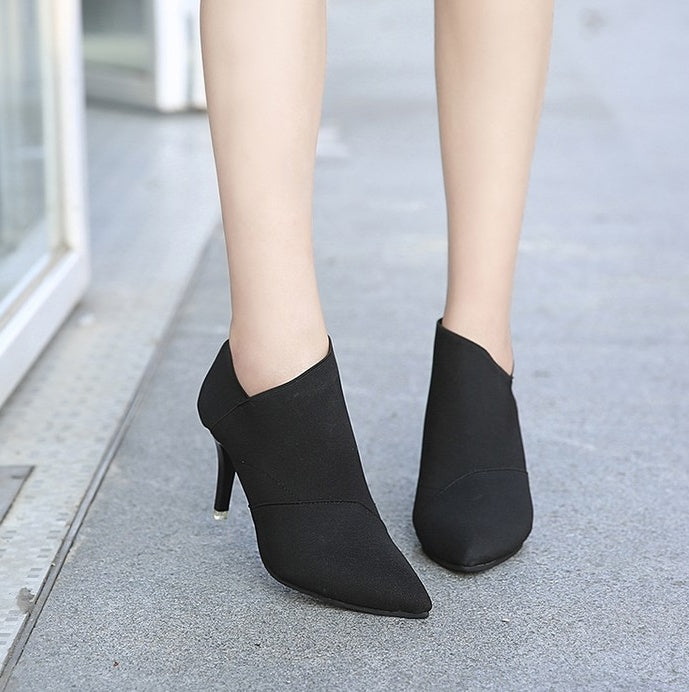 English Elegant Retro Slip-On Retro Ankle Stiletto Thin High Heel Pointed Toe Short Boot