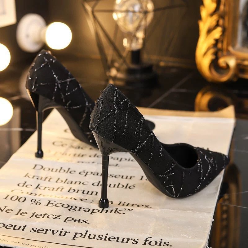 French Style Small Stiletto High Heel Round Head  Slip-on Shoes