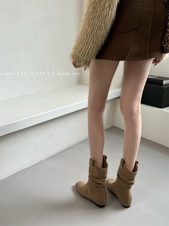 French Style Retro Frosted High Sleeve Western Cowboy Round Head Boot