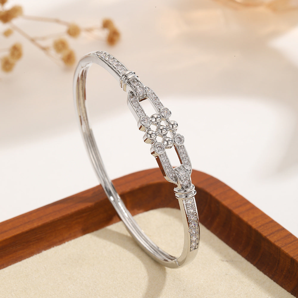 Elegant Exquisite Sparkling Horseshoe Cuff Sterling 925 Buckle Bracelet Bangle