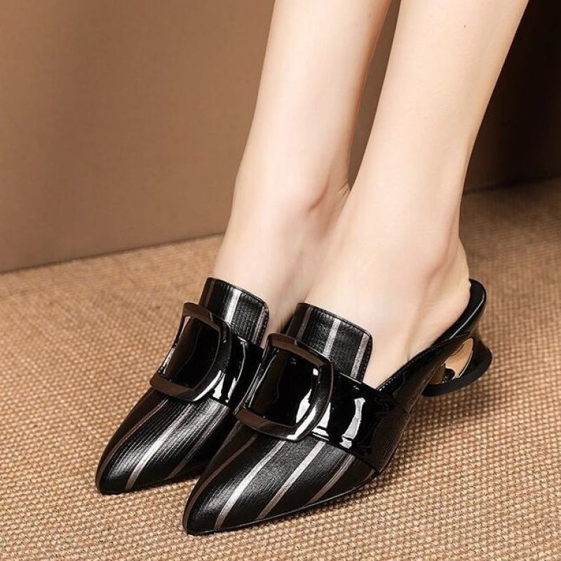 NYC US Style Square Head Thick Heel Sandals Slip On Slippers