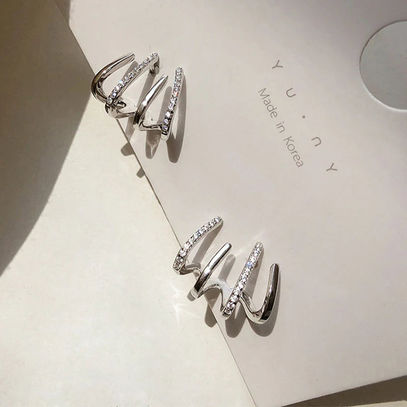 Elegant Korean Style Retro Double Hoop Rhinestone Claw 925 Sterling Stud Earrings