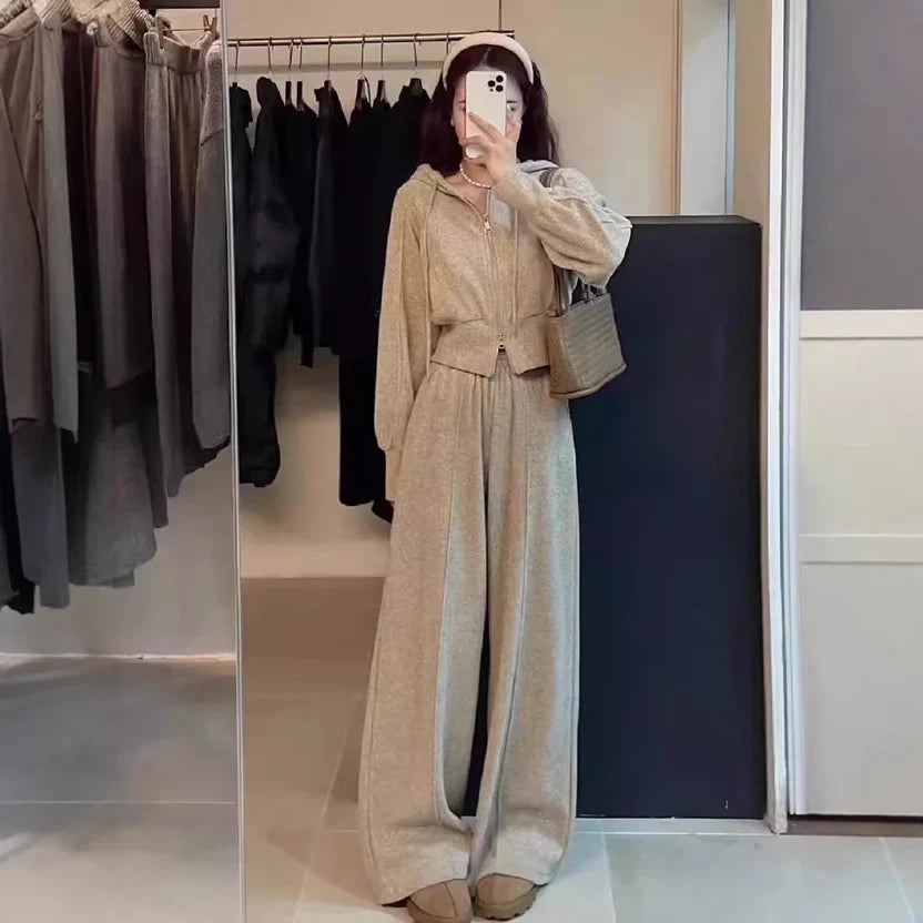 Korean Style Women's Hoodie Sweatshirt Sportswear Loose Slimming Casual Two-Piece Set