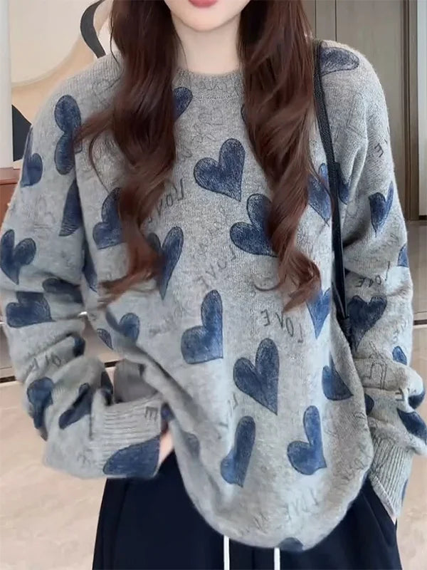 Korean Long Sleeve Knitted Sweater Women's Heart