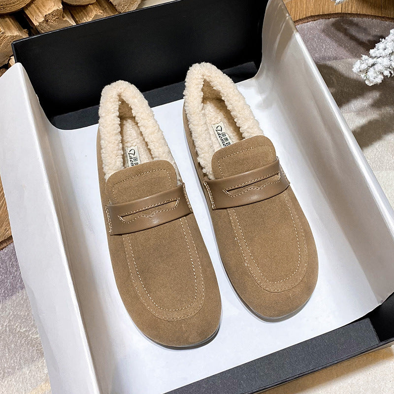 Retro Velvet Warm Cotton Round Head Slip On Slippers Shoes