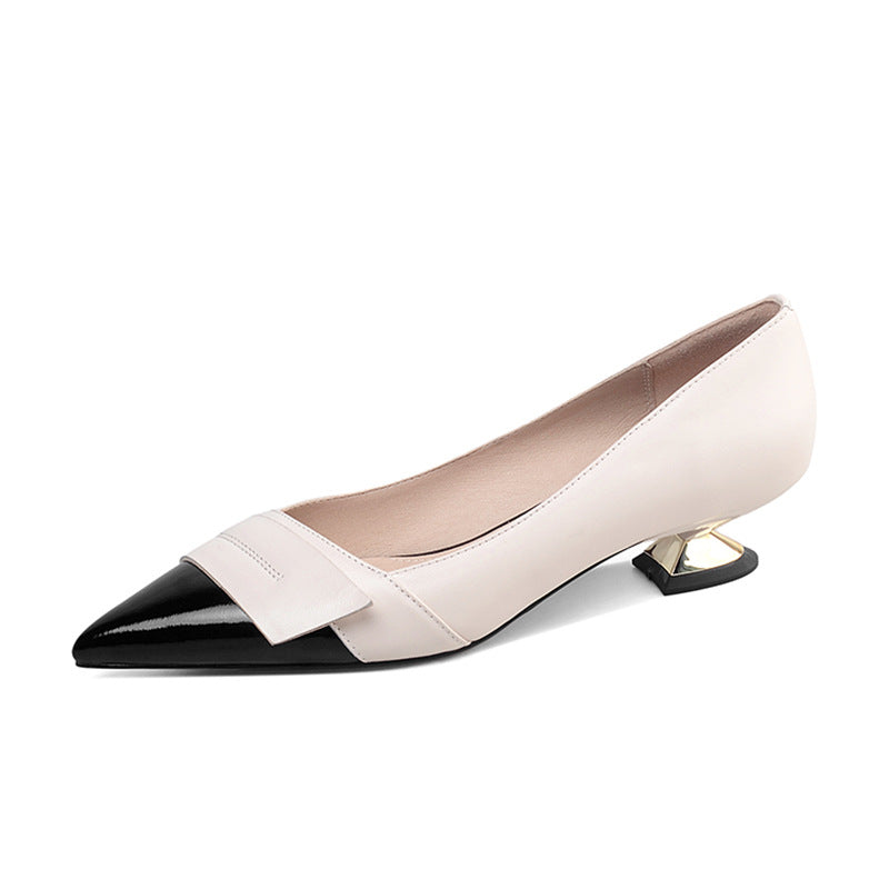 French Style Shallow Mouth Mid-heel Pointed Thick Heel Shoes