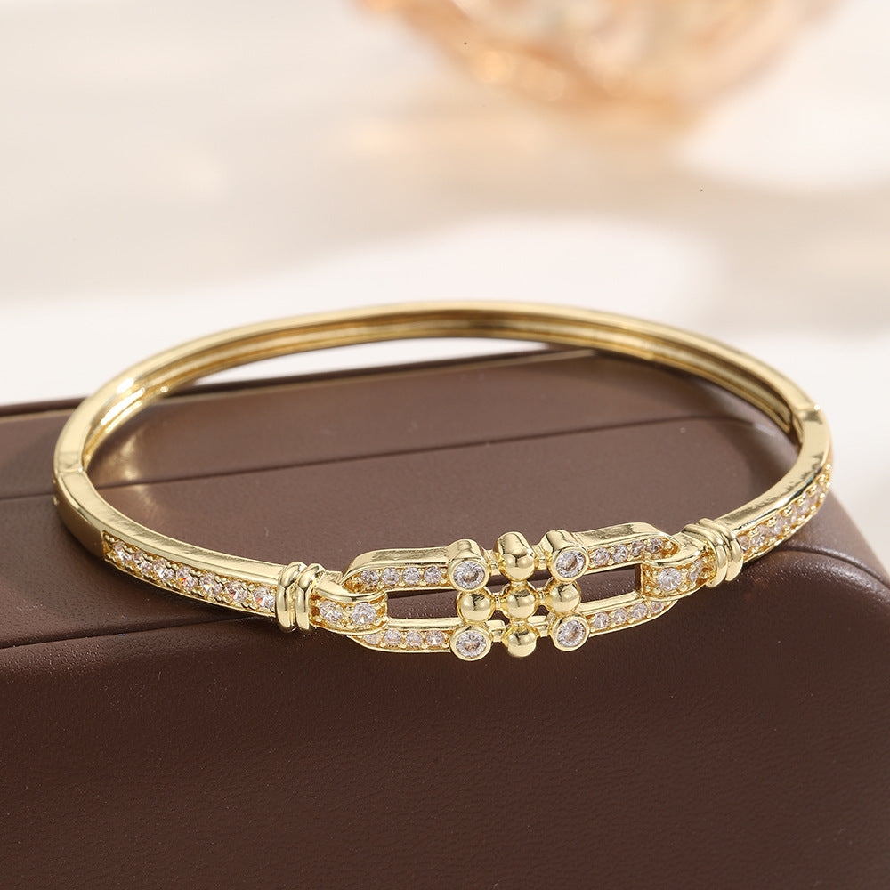 Elegant Exquisite Sparkling Horseshoe Cuff Sterling 925 Buckle Bracelet Bangle