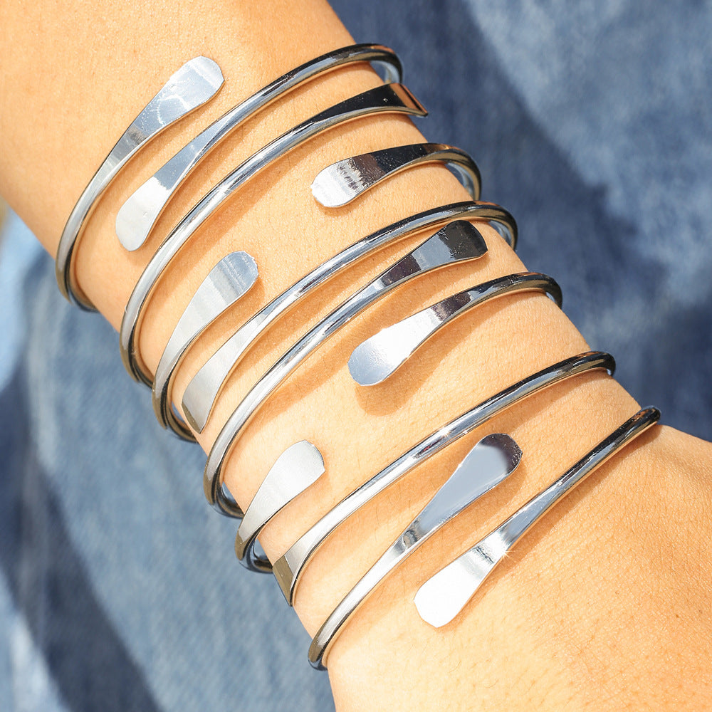 Handmade Adjustable Sterling Silver Twisted Solid Bangles Bracelet Set Of 8 Pcs