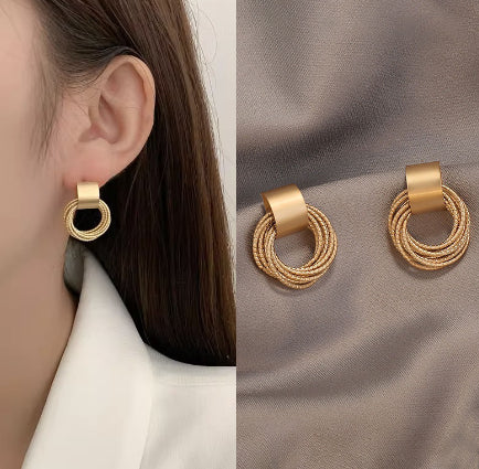 Elegant Exquisite Retro Two Tone  Gold Wind Leaf Sterling Stud Drop Earrings
