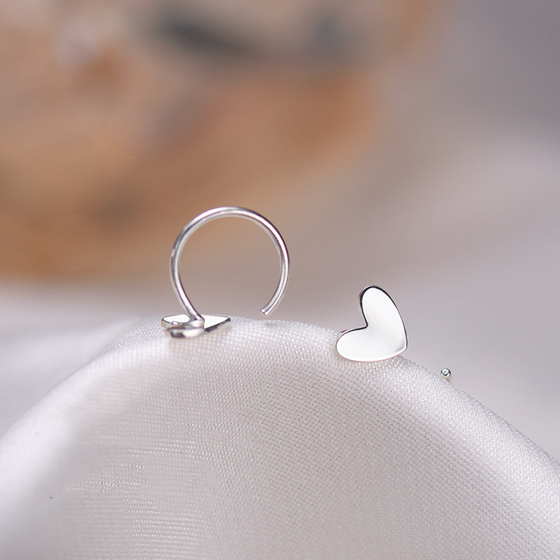 Simple Cute Love Heart Sterling Silver Huggie C Hook Open Hoop Earrings
