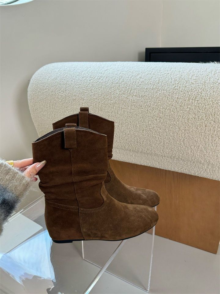 French Style Retro Frosted High Sleeve Western Cowboy Round Head Boot