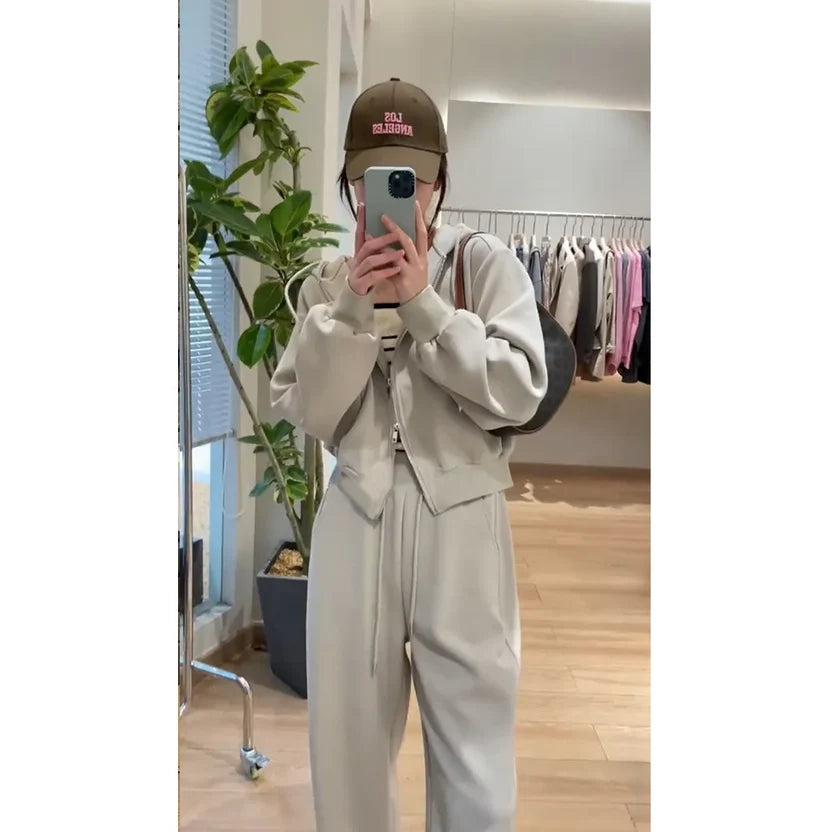 Casual Sportswear Set Women's Versatile Slimming Hoodie Wide Leg Pants Two Piece Set
