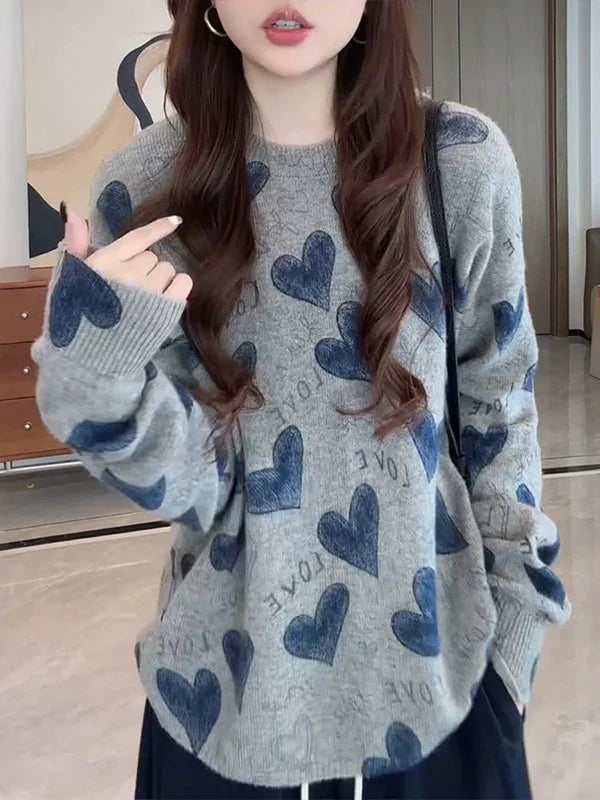 Korean Long Sleeve Knitted Sweater Women's Heart