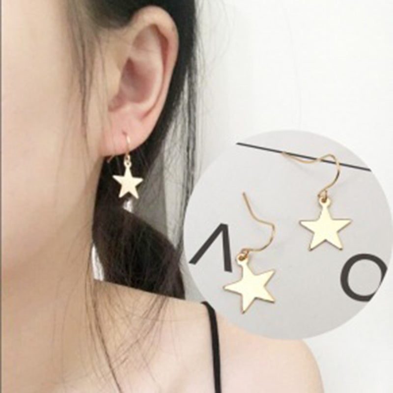 Exquisite Gold Silver Star Sterling Geometric Flake Pentagram Star Wire Hook Earrings