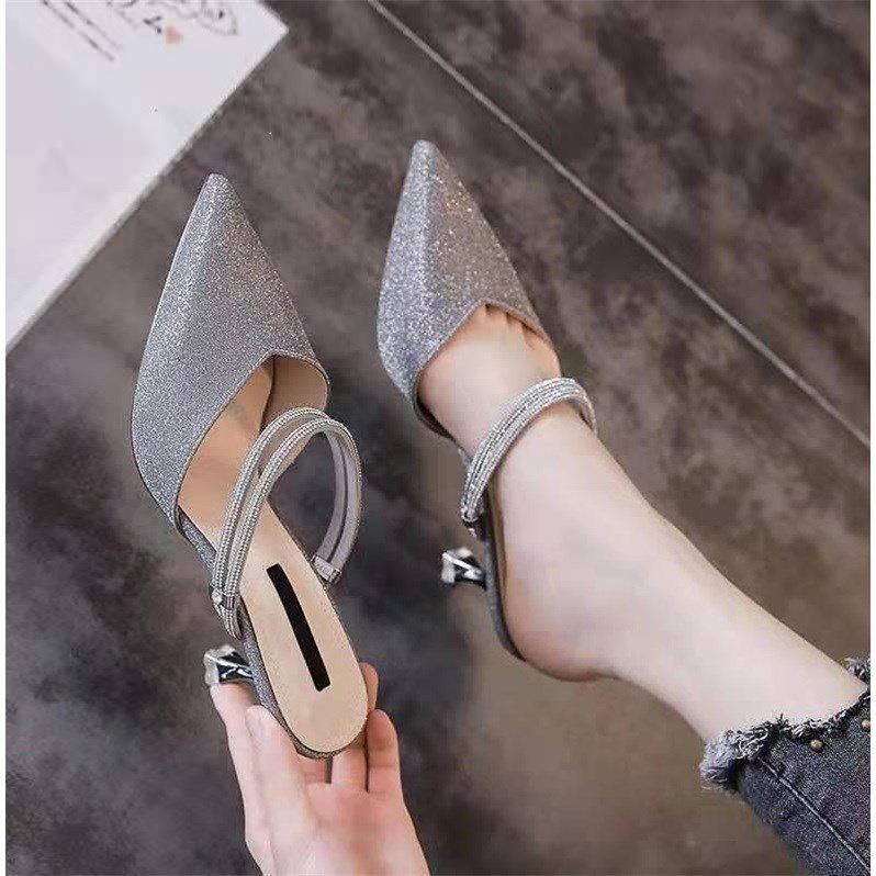 French Style Elegant Metallic Thin Stiletto Heels Slip-On Shoes