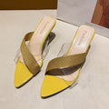 NYC US Style Pointed Stiletto Transparent Cross-strap Thin Heel Sandals Slippers