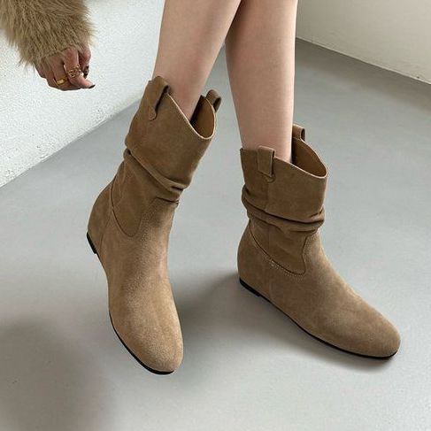French Style Retro Frosted High Sleeve Western Cowboy Round Head Boot